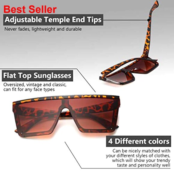 Oversized Flat Top Square Sunglasses Vintage Unisex Square Shade Glasses main image 4